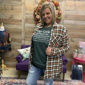 Fall Plaid Distressed Hem Flannel